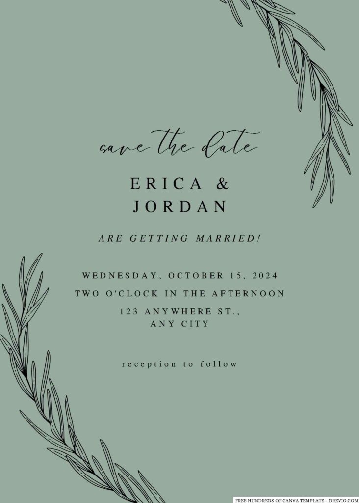 Free Editable Sage Foliage Line Wedding Invitation Templates