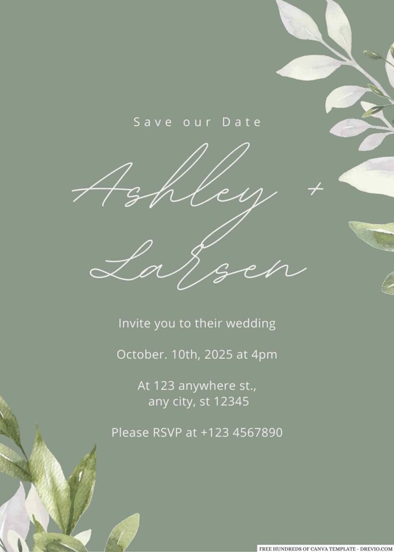 20+ Sage White Leaves Eucalyptus Canva Wedding Invitation Templates ...