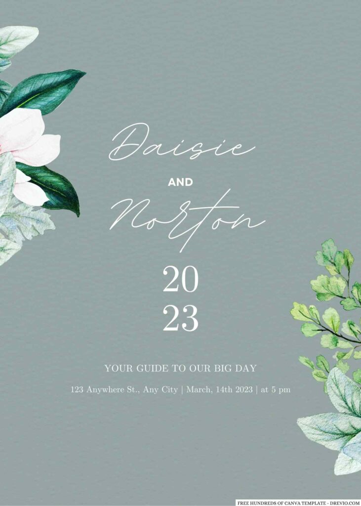 Invitation Template of 20+ Sage Watercolor Magnolia Flower Canva Wedding Invitation Templates 1