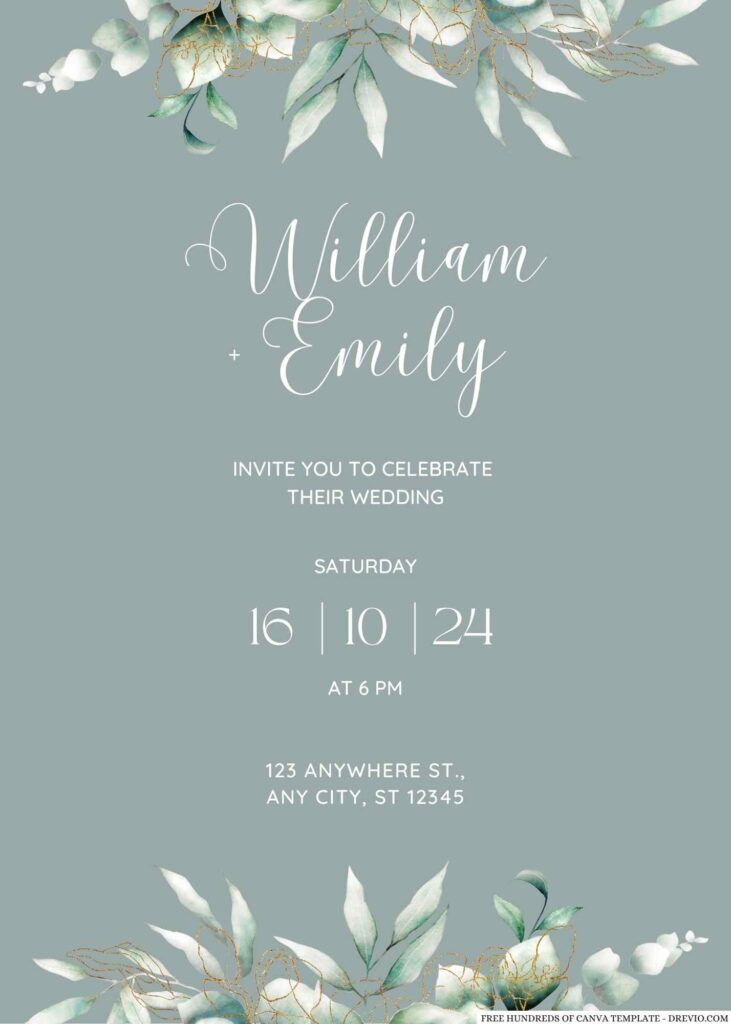 Invitation Template of 20+ Sage Greenery Leaves Canva Wedding Invitation Templates 1