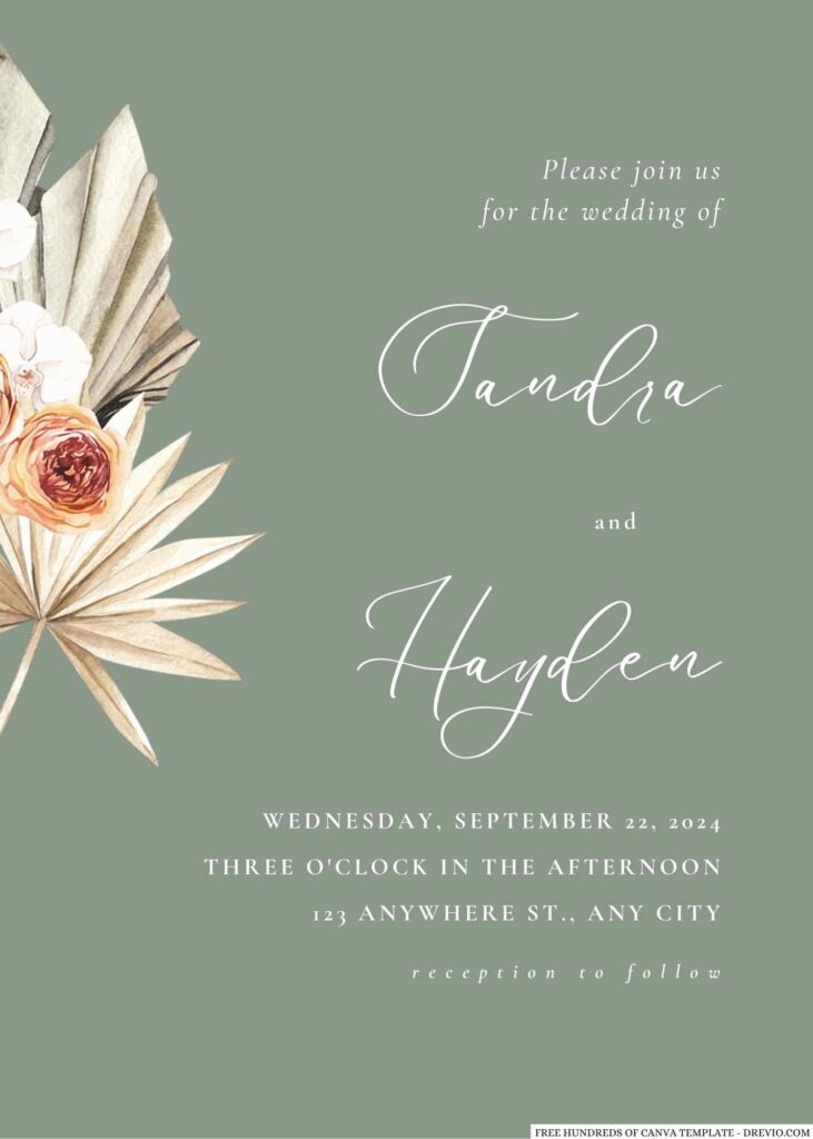 Invitation Template of 20+ Sage Boho Dried Floral Canva Wedding Invitation Templates 1