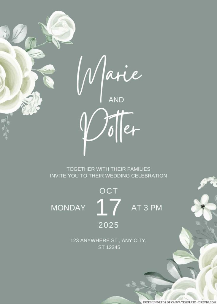 Invitation Template of 22+ Sage Flower Arrangement Canva Wedding Invitation Templates 1