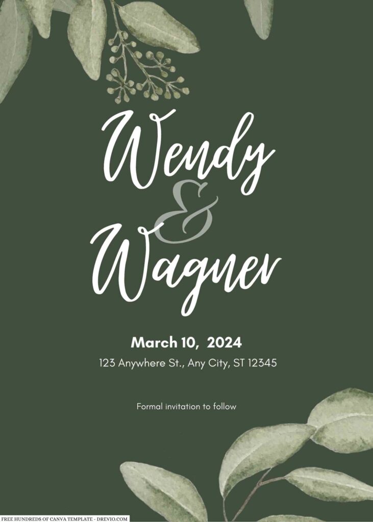 Invitation Template of 22+ Sage Watercolor Eucalyptus Leaves Canva Wedding Invitation Templates 1