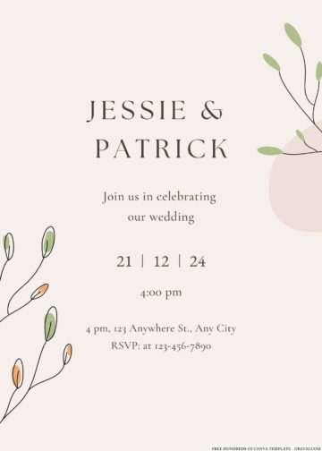 14+ Cream Floral Line Canva Wedding Invitation Templates | Download ...