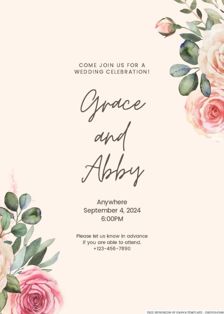 Invitation Template of 16+ Cream Decorate Floral Pink Canva Wedding Invitation Templates 1