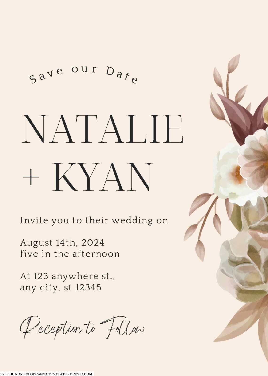 Free Editable Cream Rustic Watercolor Wedding Invitation