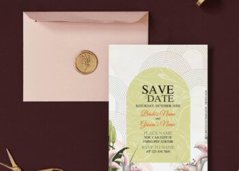 (Free Editable PDF) Romantic Sweet Garden Wedding Invitation Templates with arch frame