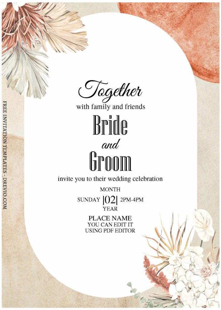 (Free Editable PDF) Ethereal Bohemian Wedding Invitation Templates with dried foliage