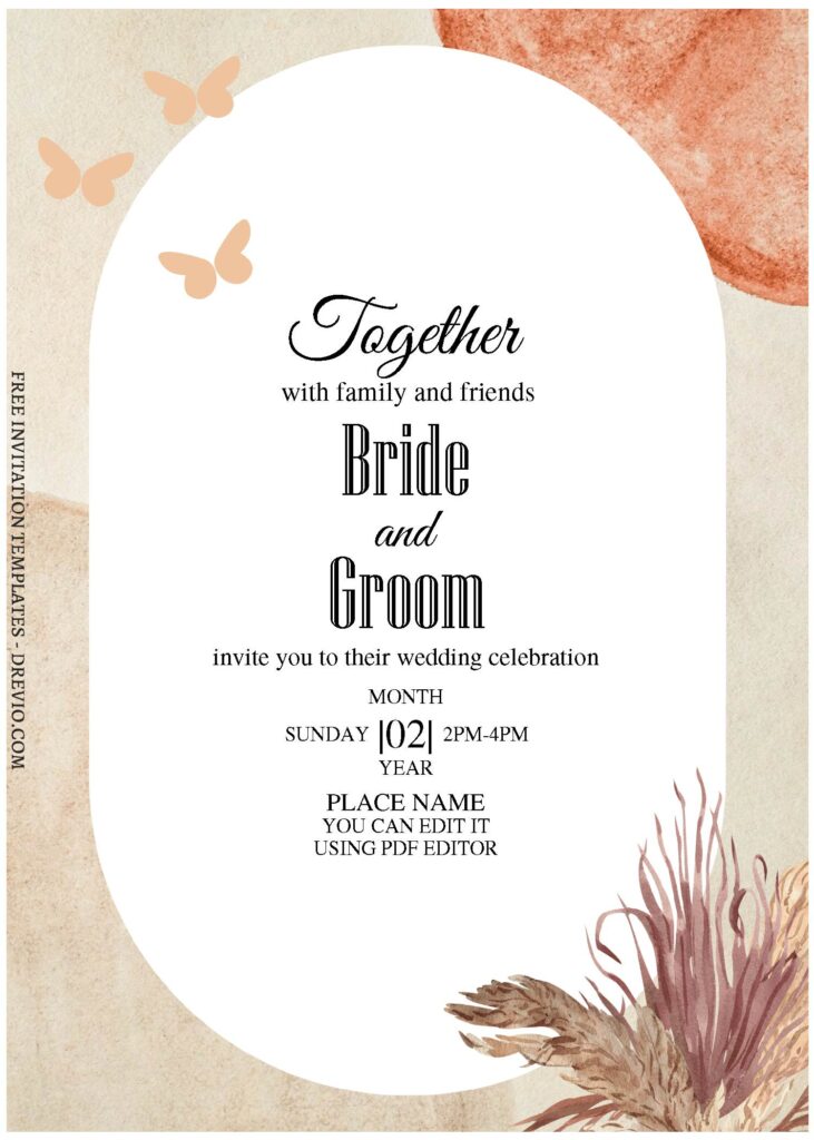 (Free Editable PDF) Ethereal Bohemian Wedding Invitation Templates with rustic watercolor background