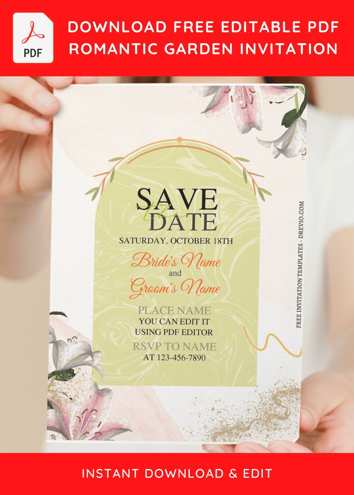 (Free Editable PDF) Romantic Sweet Garden Wedding Invitation Templates with enchanting white rosse