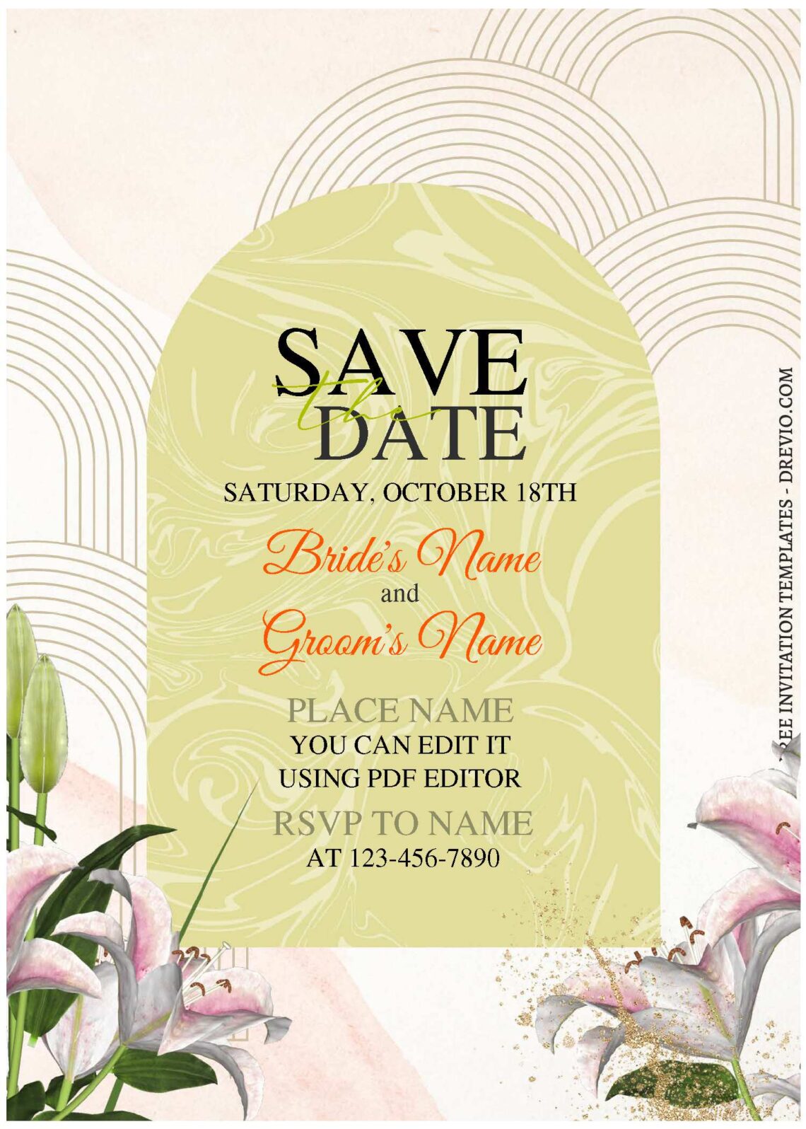 (Free Editable PDF) Romantic Sweet Garden Wedding Invitation Templates with modern geometric pattern