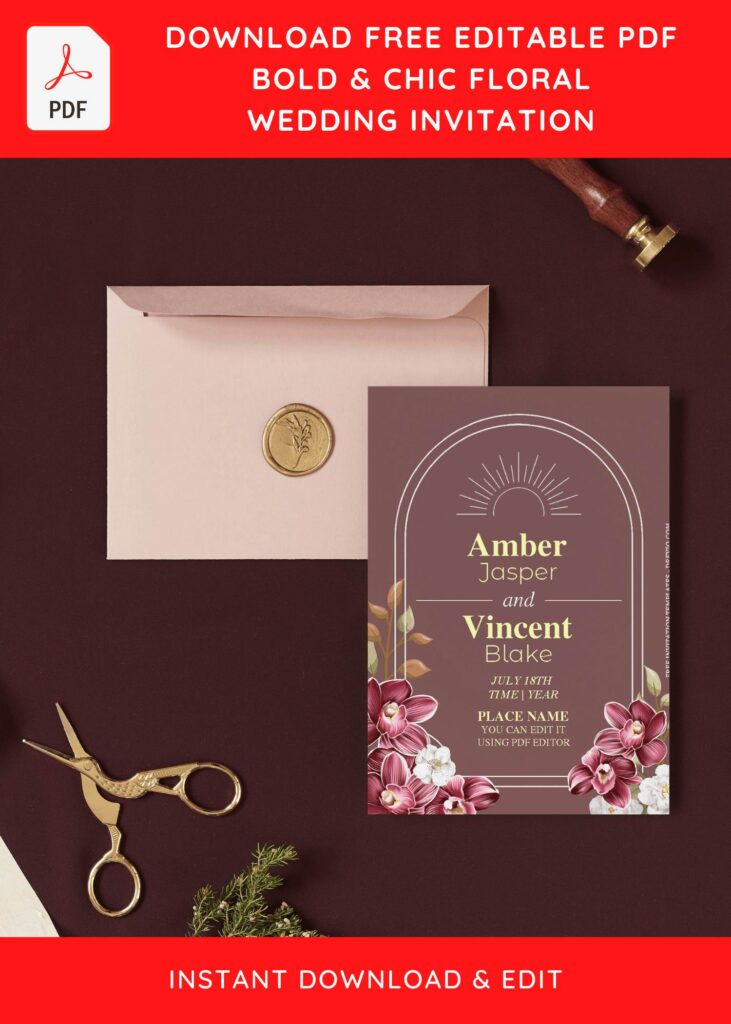 (Free Editable PDF) Bold And Chic Bohemian Floral Wedding Invitation Templates with 