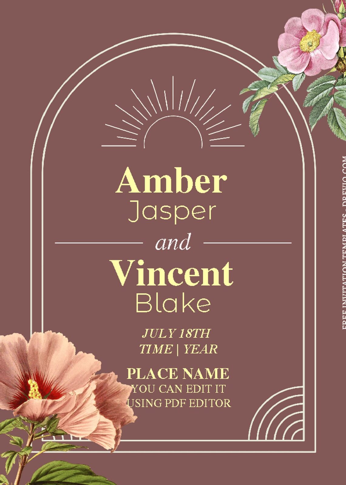 (Free Editable PDF) Bold And Chic Bohemian Floral Wedding Invitation Templates with beautiful tulips