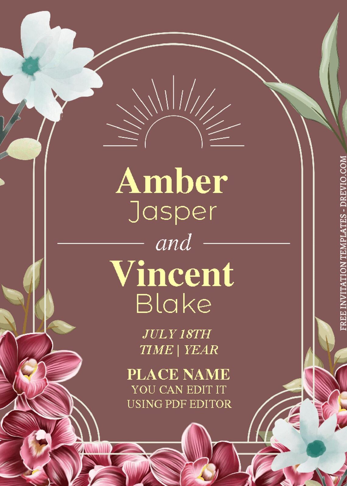(Free Editable PDF) Bold And Chic Bohemian Floral Wedding Invitation Templates with modern and bold fonts