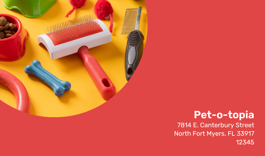 Colorful Pet Care Business Card Templates - Editable Canva Templates with bright red background