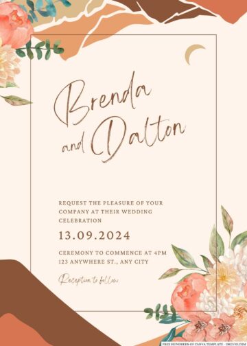 20+ Terracotta Chrysanthemum Floral Canva Wedding Invitation Templates ...