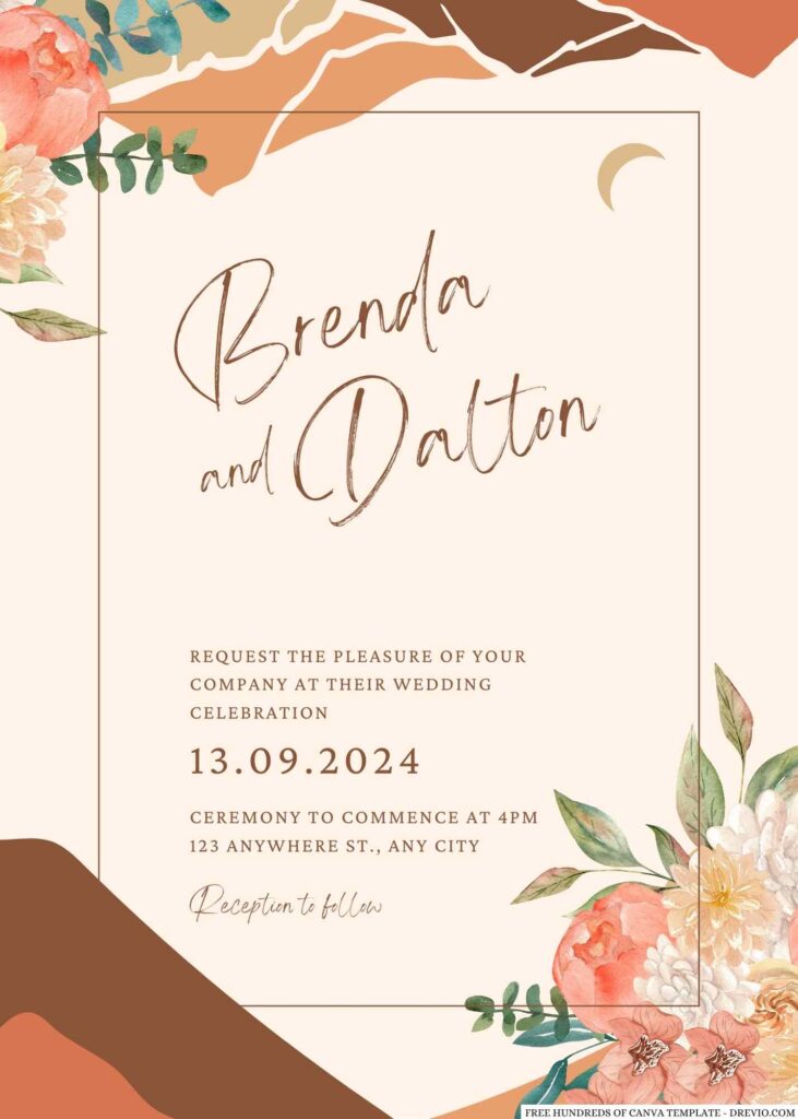 Free Editable Terracotta Chrysanthemum Floral Wedding Invitation
