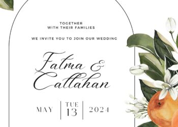 Free Editable Orange Blossom Watercolor Floral Wedding Invitation