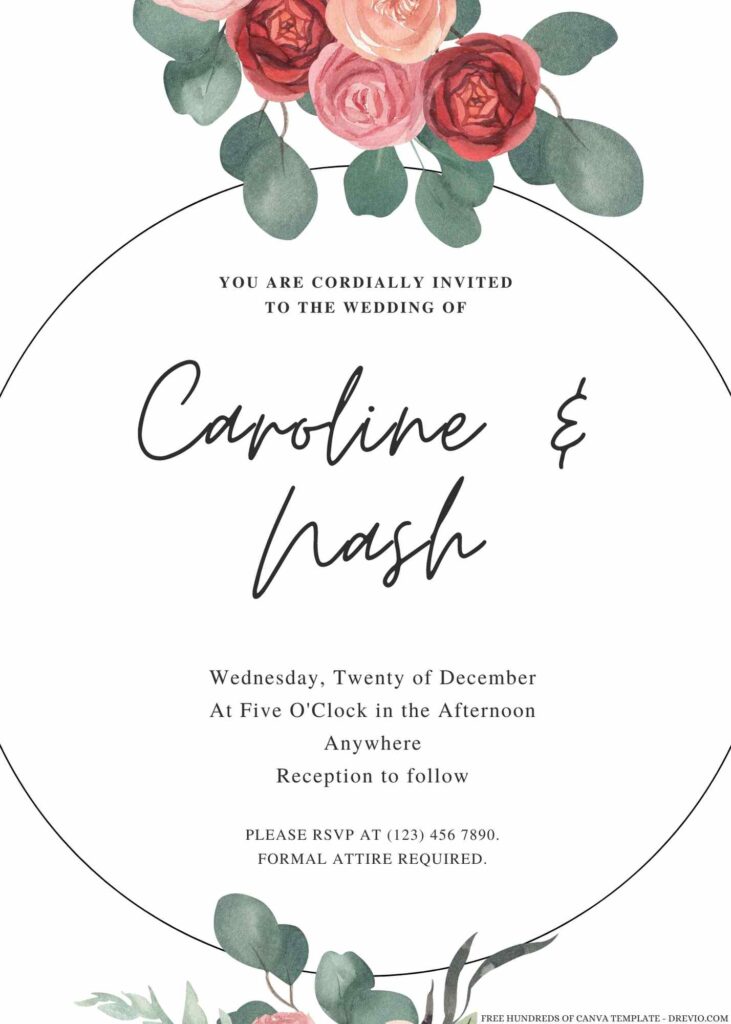 Free Editable Watercolor Burgundy Blossom Wedding Invitation