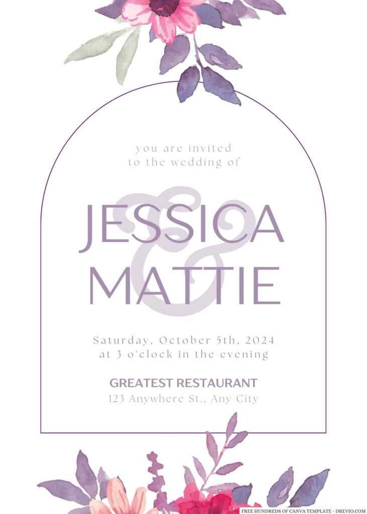 Free Editable Watercolor Flower Pastel Purple Canva Wedding Invitation