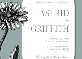 Free Editable Sage Hand Drawn Yarrow Illustration Wedding Invitation