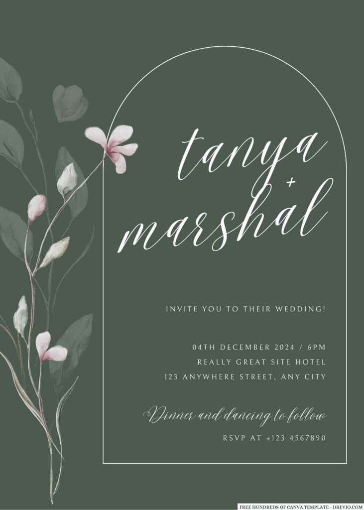 Free Editable Sage Her Day Sketch Floral Wedding Invitation
