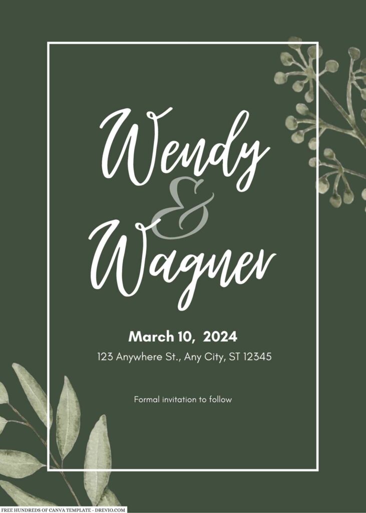 Free Editable Sage Watercolor Eucalyptus Leaves Wedding Invitation 