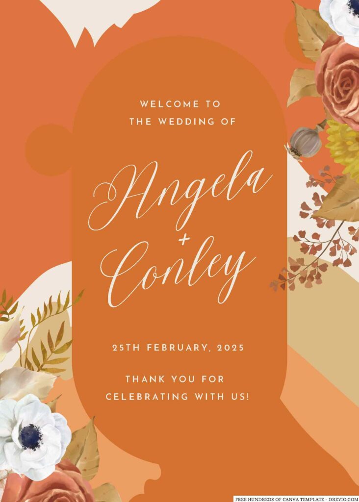 Free Editable Terracotta Watercolor Floral Wedding Invitation 