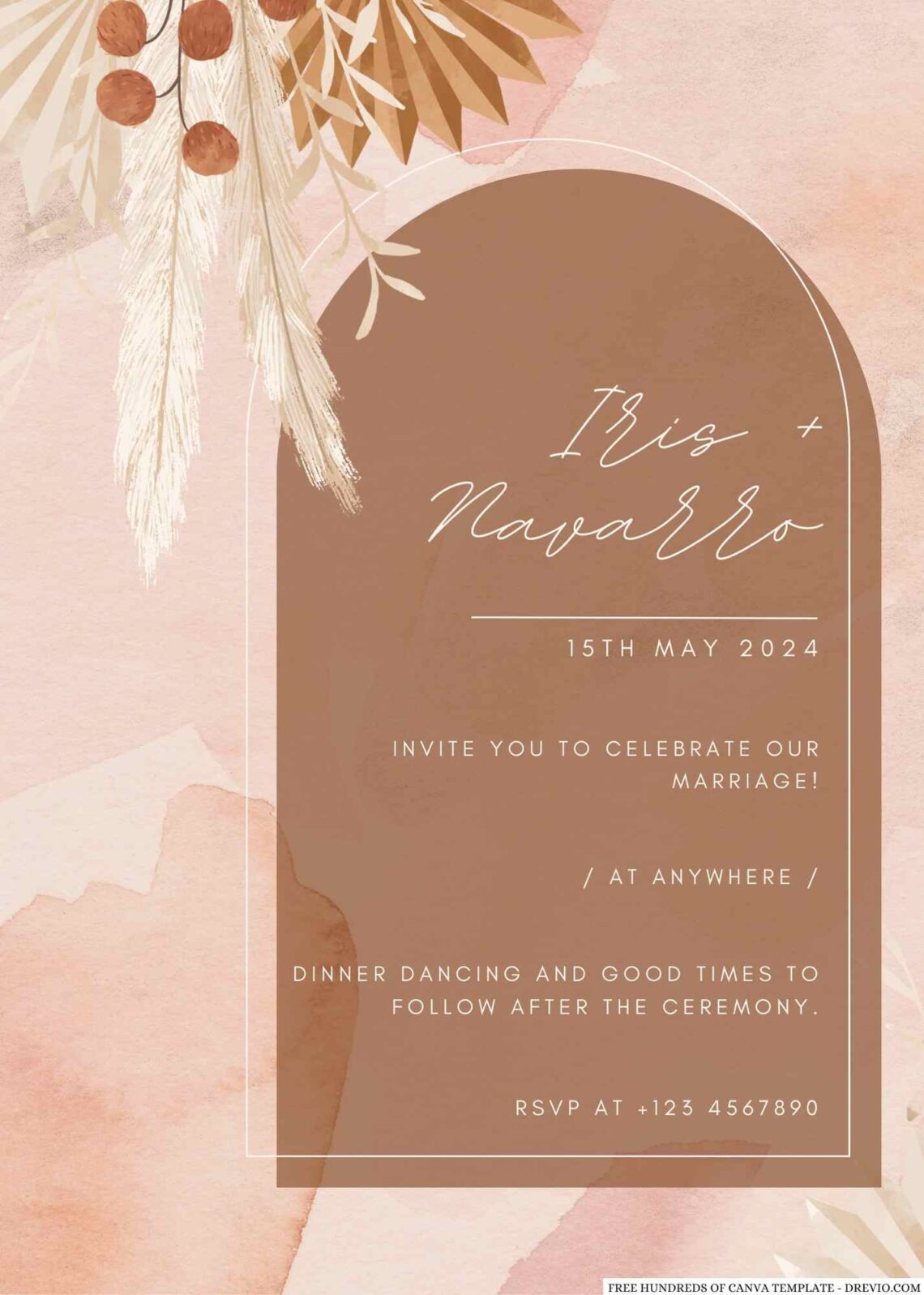 Terracotta Boho Dried Flower Canva Wedding Invitation Templates