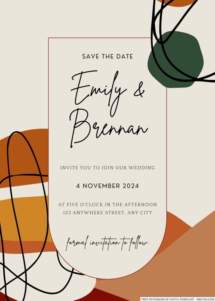 Free Editable Terracotta Abstract Shape Wedding Invitation