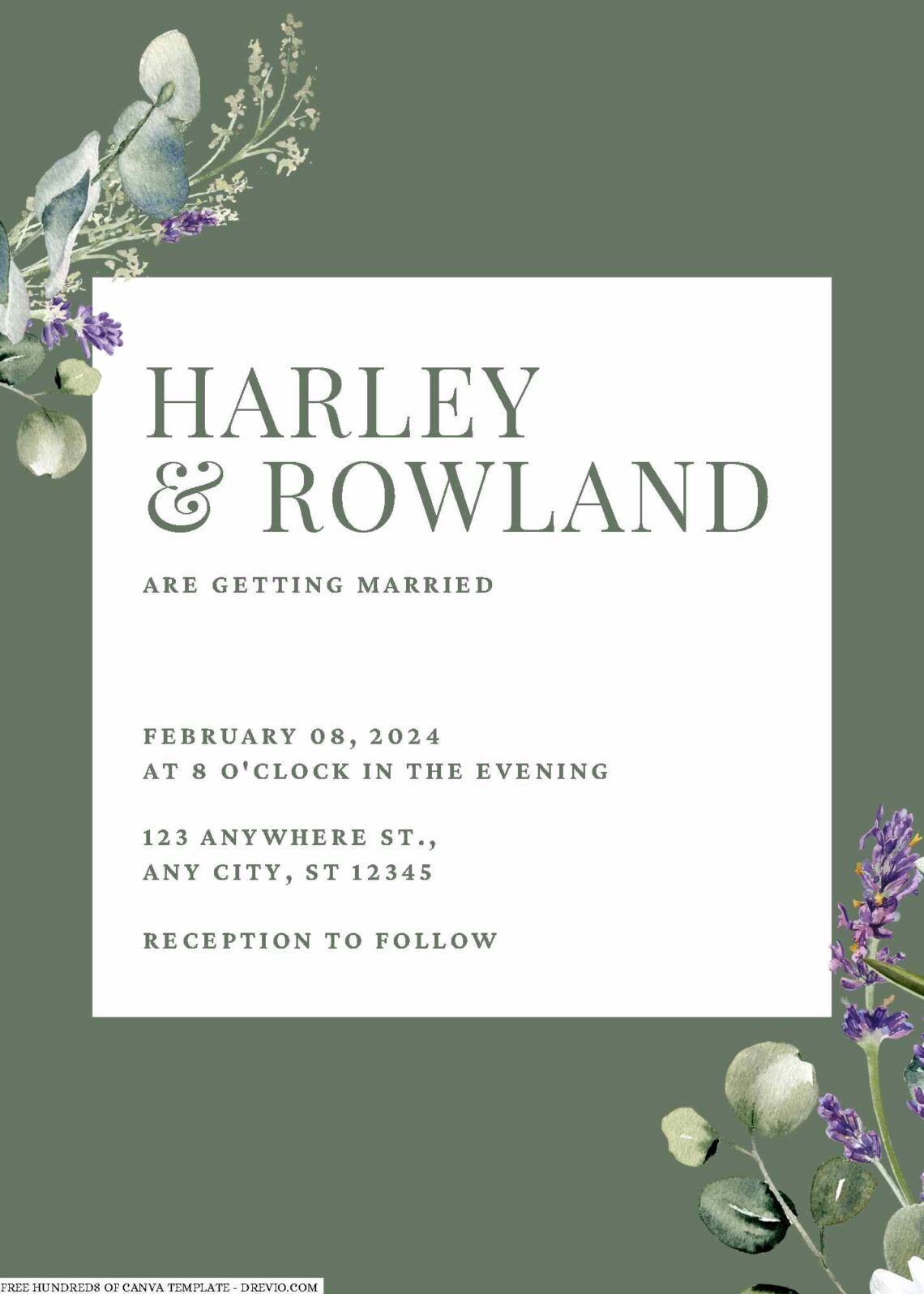Free Editable Green Sage Watercolor Flower Wedding Invitation