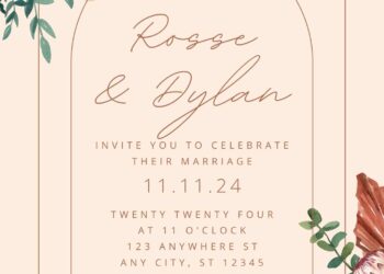 Free Editable Terracotta Dry Rose Bouquet Wedding Invitation