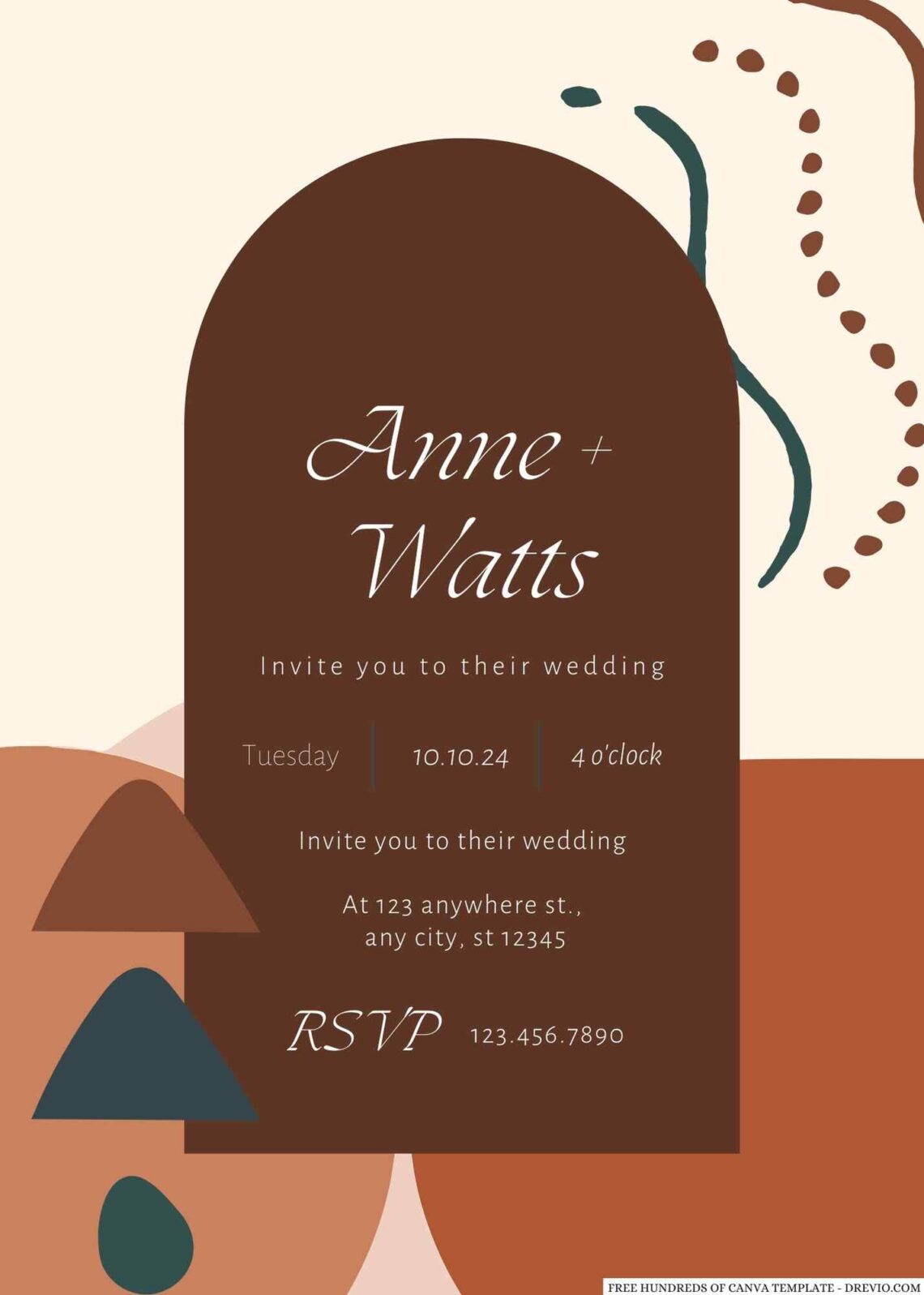 Free Editable Terracotta Mid Century Abstract Wedding Invitation