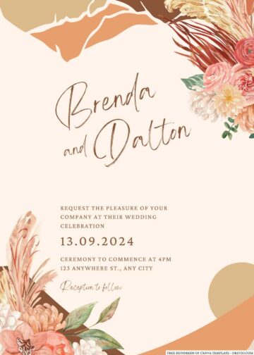20+ Terracotta Chrysanthemum Floral Canva Wedding Invitation Templates ...