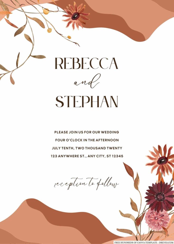 Free Editable Terracotta Delicate Floral Wedding Invitation