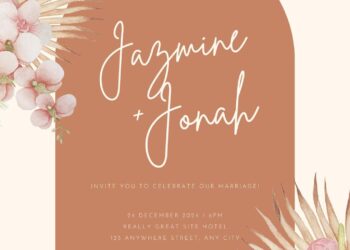 Free Editable Terracotta Pink Dried Floral Wedding Invitation