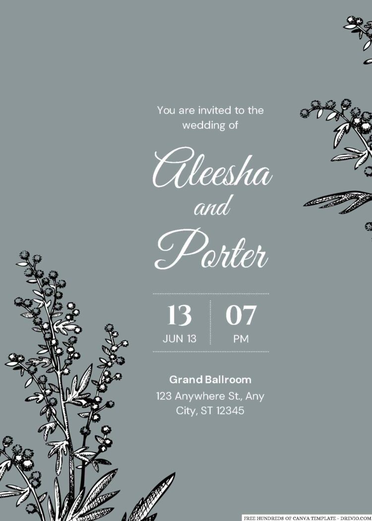 16+ Sage Hand Drawn White Black Canva Wedding Invitation Templates ...