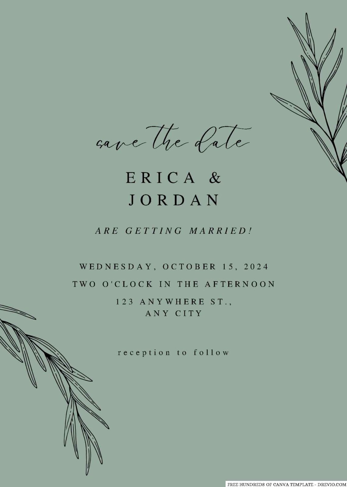 Free Editable Sage Foliage Line Wedding Invitation Templates