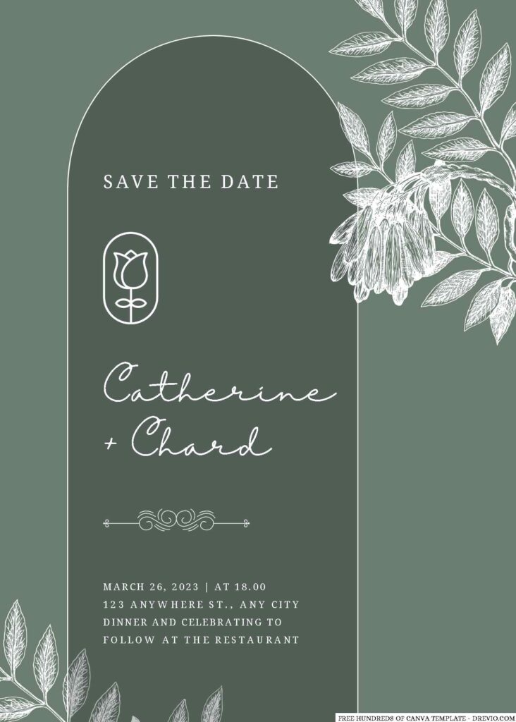 Free Editable Sage Flower Plant Detail Line Wedding Invitation