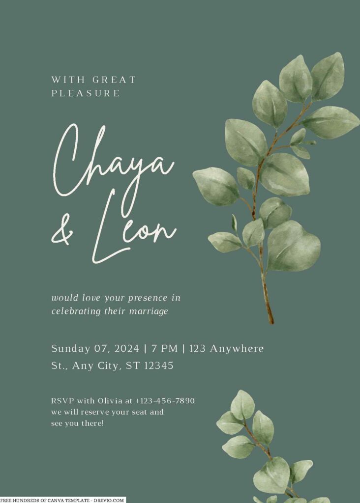 Free Editable Sage Eucalyptus Floral Watercolor Wedding Invitation