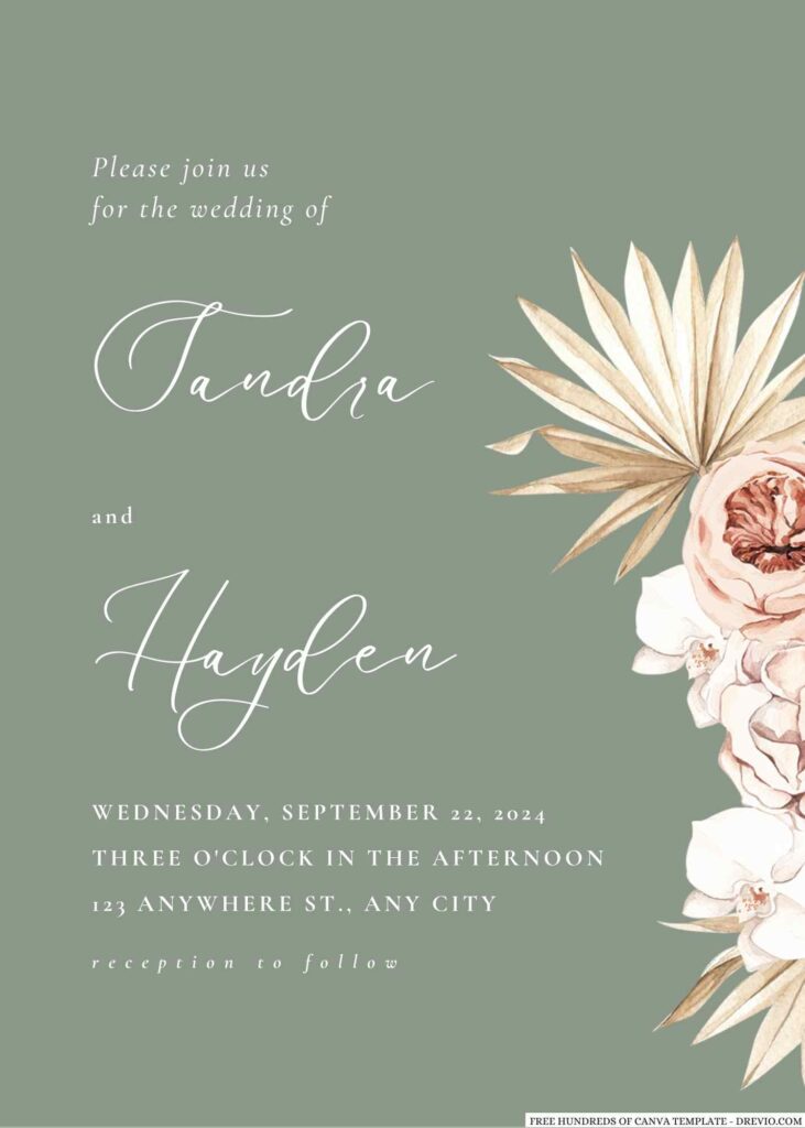 Invitation Template of 20+ Sage Boho Dried Floral Canva Wedding Invitation Templates 13