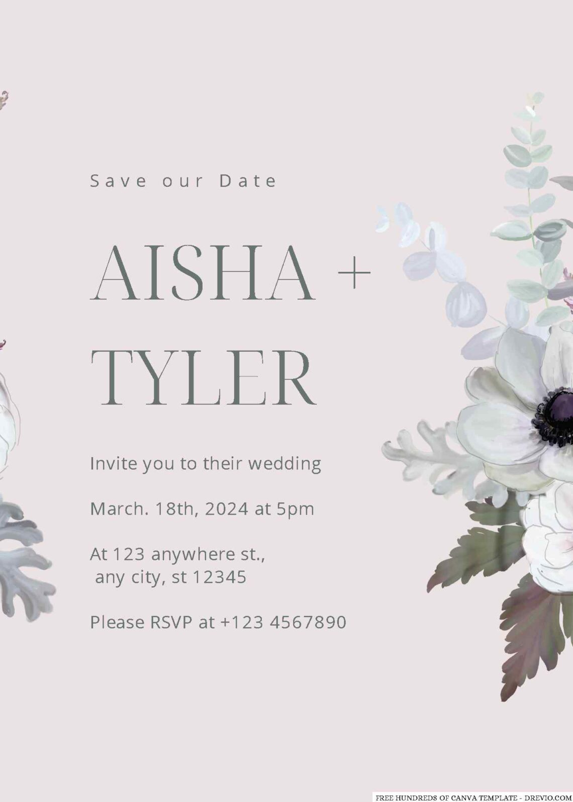 Free Editable Cream White Floral Watercolor Wedding Invitation