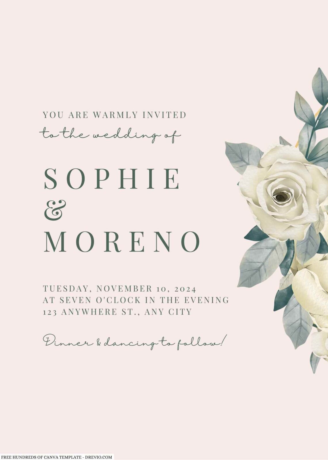 Free Editable Cream Flower Arrangement Wedding Invitation