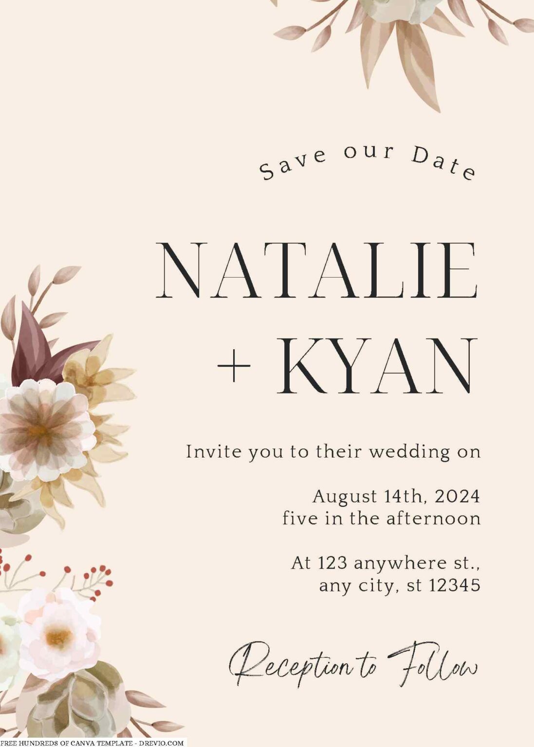 16+ Cream Watercolor Leaves Canva Wedding Invitation Templates ...