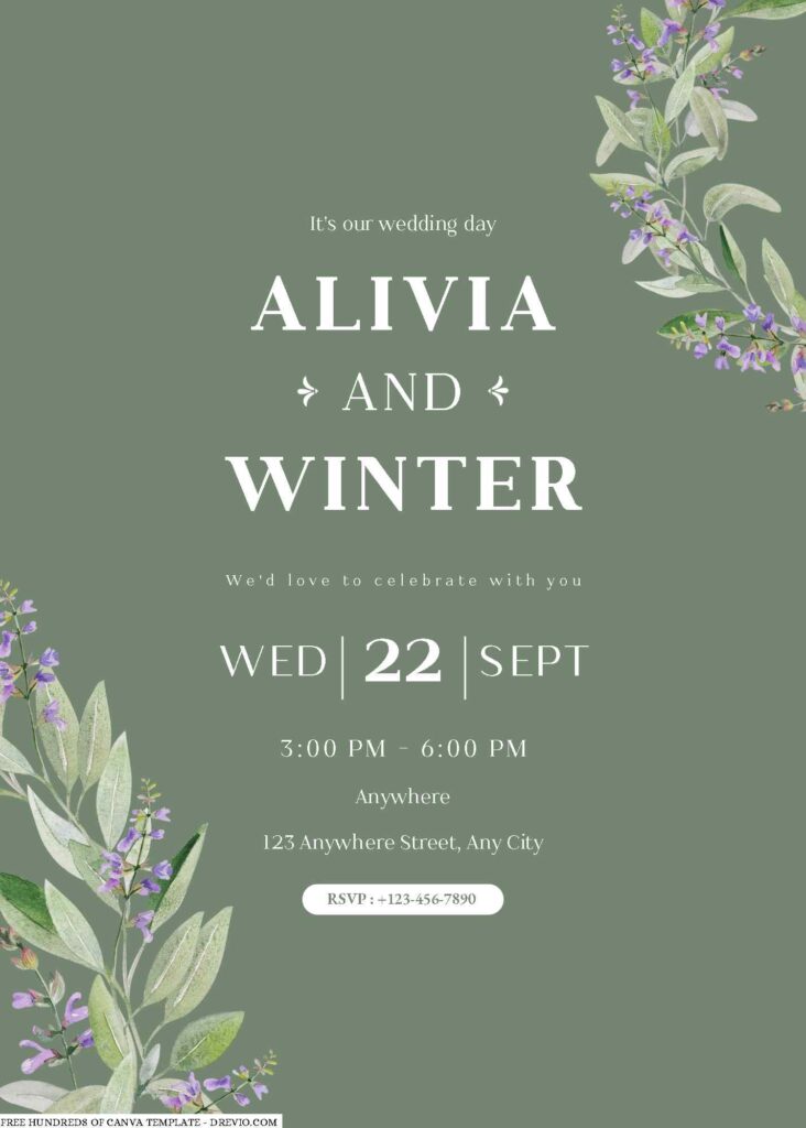 Invitation Template of 14+ Sage Floral Bouquet Canva Wedding Invitation Templates 2