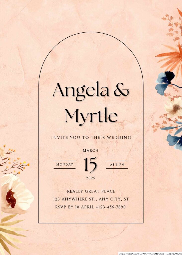 Free Editable Terracotta Floral watercolor Wedding Invitation