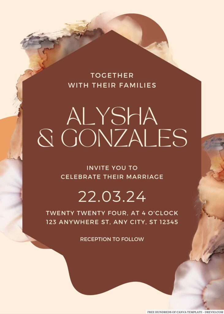 Free Editable Terracotta Abstract Splash Wedding Invitation