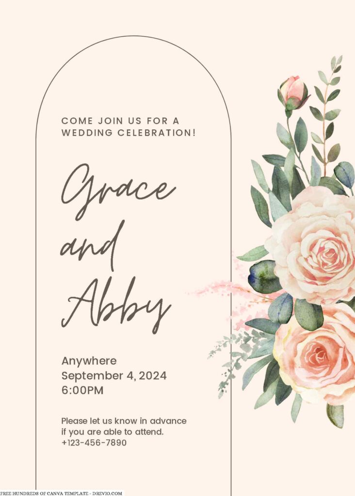 Invitation Template of 16+ Cream Decorate Floral Pink Canva Wedding Invitation Templates 14