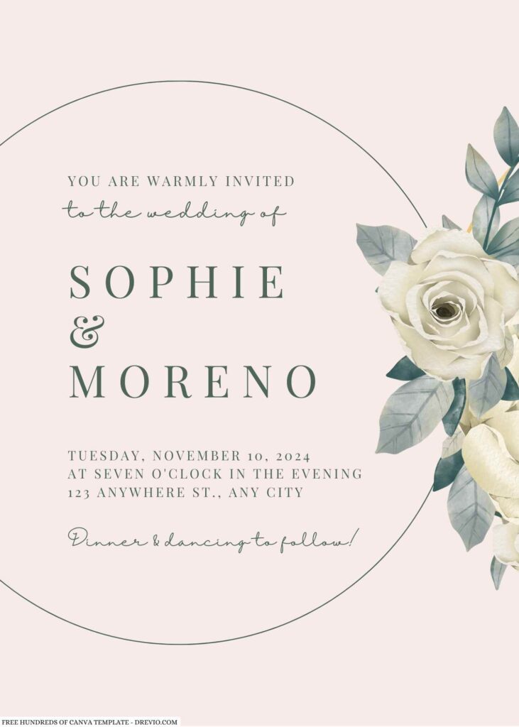 Free Editable Cream Flower Arrangement Wedding Invitation