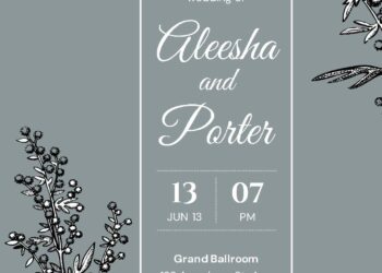 Free Editable Sage Hand Drawn White Black Wedding Invitation